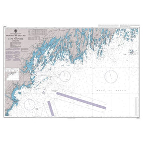 Product image of Admiralty Chart 2490 | Monhegan Island to Cape Porpoise, featuring navigational markings, depth soundings, and coastal features, essential for safe marine navigation. It could be displayed as an art piece or used for navigation on a boat or ship.