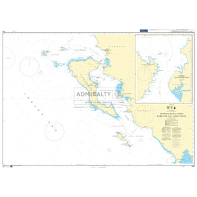 Admiralty Chart 205: Approaches to Nisos Kerkyra and Nisoi Paxoi—official Admiralty nautical chart with coastal outlines, depth markings, navigational aids, and an inset map of nearby Greek islands.