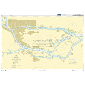 Admiralty Chart 347: Huangpu to Guangzhou Shi by Admiralty shows water routes, depths, coastal features, navigation aids, and land areas in blue, tan, and white along the Huangpu River in Guangzhou Shi, China.