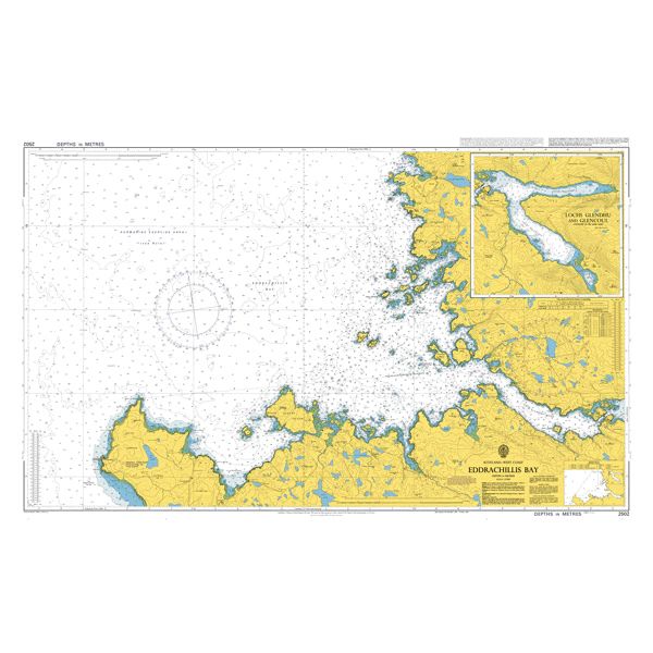 Product image of Admiralty Chart 2502 | Eddrachillis Bay, featuring navigational markings, depth soundings, and coastal features, essential for safe marine navigation. It could be displayed as an art piece or used for navigation on a boat or ship.