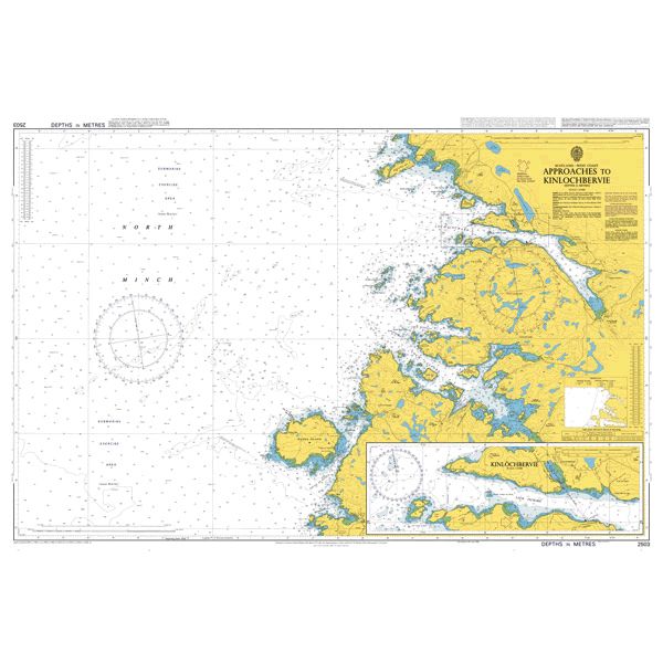 Product image of Admiralty Chart 2503 | Kinlochbervie and Approaches, featuring navigational markings, depth soundings, and coastal features, essential for safe marine navigation. It could be displayed as an art piece or used for navigation on a boat or ship.