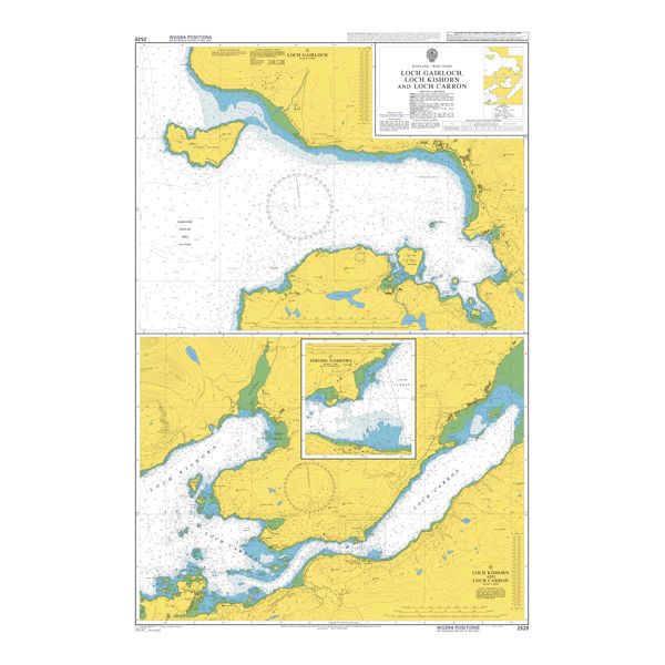 Product image of Admiralty Chart 2528 | Loch Gairloch, Loch Kishorn and Loch Carron, featuring navigational markings, depth soundings, and coastal features, essential for safe marine navigation. It could be displayed as an art piece or used for navigation on a boat or ship.