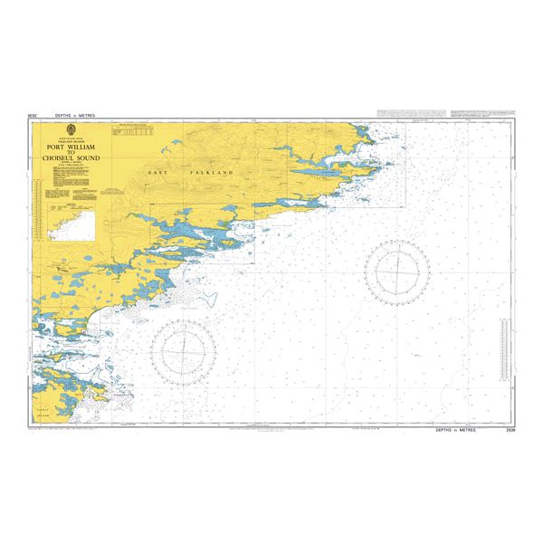 Product image of Admiralty Chart 2536 | Port William to Choiseul Sound, featuring navigational markings, depth soundings, and coastal features, essential for safe marine navigation. It could be displayed as an art piece or used for navigation on a boat or ship.