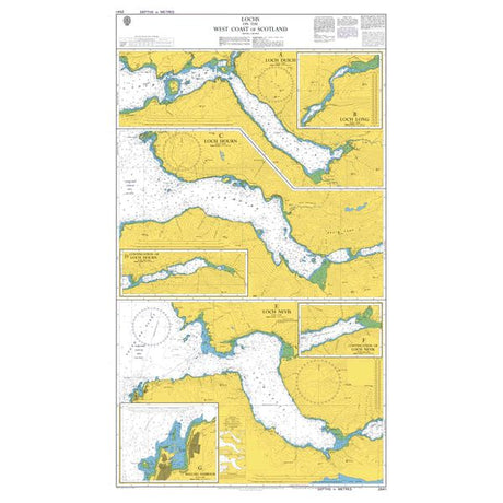 Product image of Admiralty Chart 2541 | Lochs on the West Coast of Scotland, featuring navigational markings, depth soundings, and coastal features, essential for safe marine navigation. It could be displayed as an art piece or used for navigation on a boat or ship.