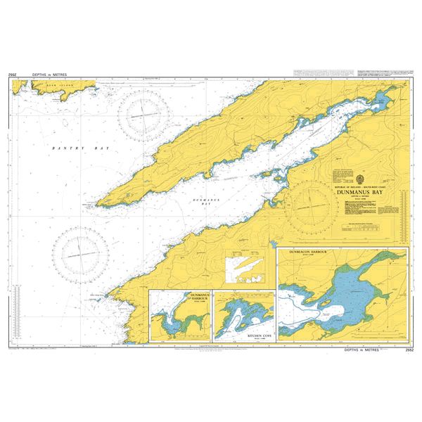 Product image of Admiralty Chart 2552 | Dunmanus Bay, featuring navigational markings, depth soundings, and coastal features, essential for safe marine navigation. It could be displayed as an art piece or used for navigation on a boat or ship.