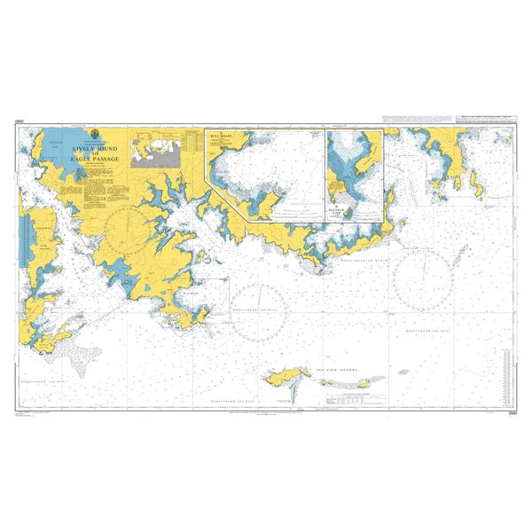 Product image of Admiralty Chart 2560 | Lively Sound to Eagle Passage, featuring navigational markings, depth soundings, and coastal features, essential for safe marine navigation. It could be displayed as an art piece or used for navigation on a boat or ship.