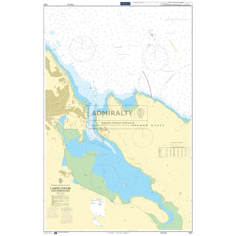 The Admiralty Chart 1237: Larne Lough and Approaches by Admiralty ensures safe navigation with details on water depths, buoys, land topography, commercial shipping routes, a compass rose, scale, landmarks, and relevant navigation metadata.