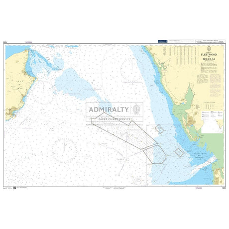 The Admiralty Chart 1320: Fleetwood to Douglas by Admiralty shows the coastlines and waters, including navigational markers, depth contours, geographic details, and navigation aids essential for SOLAS-compliant navigation.