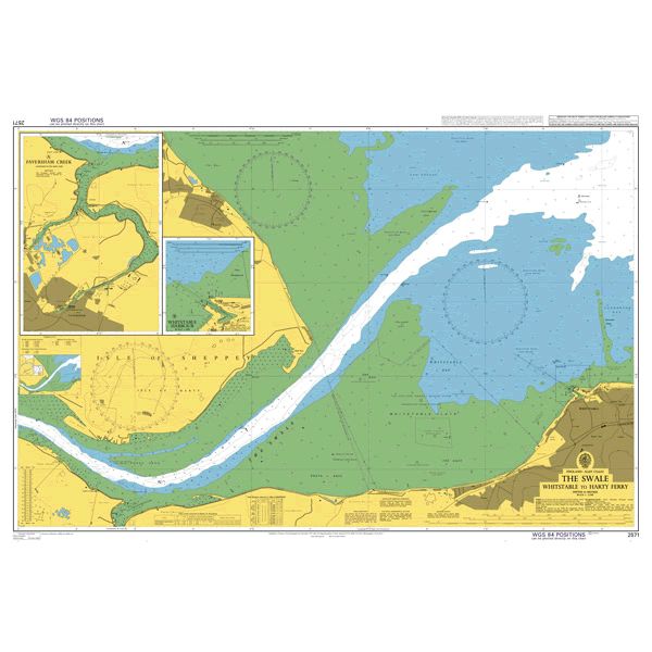 Product image of Admiralty Chart 2571 | The Swale Whitstable to Harty Ferry, featuring navigational markings, depth soundings, and coastal features, essential for safe marine navigation. It could be displayed as an art piece or used for navigation on a boat or ship.