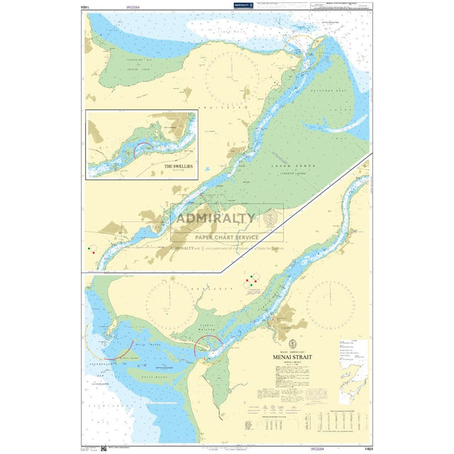 The Admiralty Chart 1464: Menai Strait provides safe navigation with detailed coastal and underwater topography, navigational aids, and landmarks. Insets offer extra details of the Swellies area in compliance with SOLAS regulations.