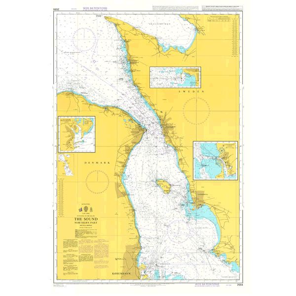 Product image of Admiralty Chart 2594 | The Sound Northern Part, featuring navigational markings, depth soundings, and coastal features, essential for safe marine navigation. It could be displayed as an art piece or used for navigation on a boat or ship.