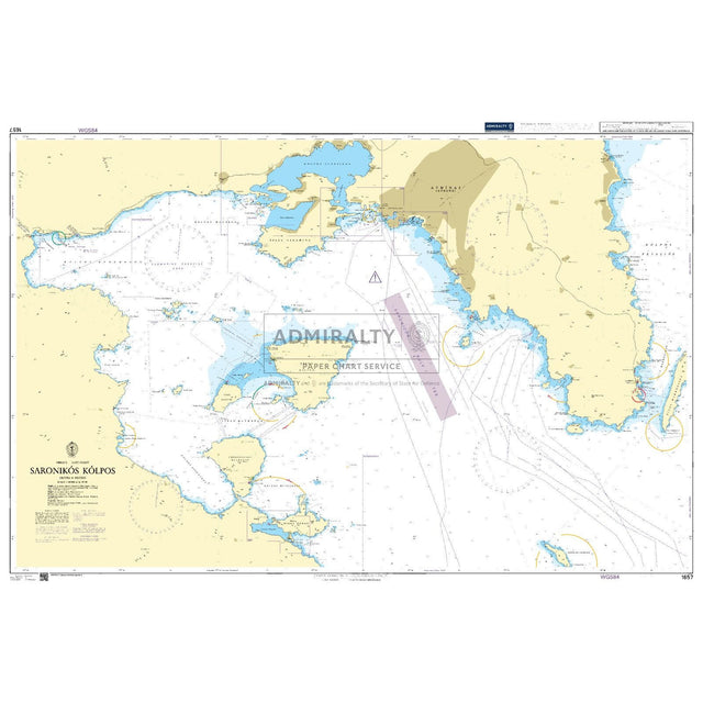 Admiralty Chart 1657: Saronikos Kolpos by Admiralty provides detailed coastal information, water depths, and navigational routes. It features essential labeling and symbols for safe navigation near the Greek coastline.