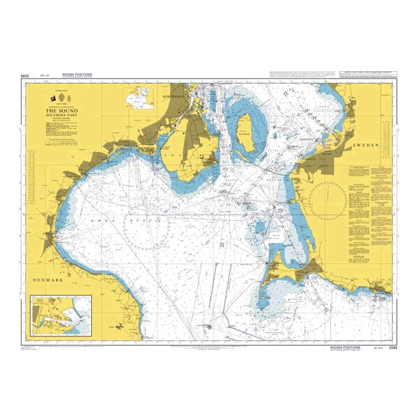 Product image of Admiralty Chart 2595 | The Sound Southern Part, featuring navigational markings, depth soundings, and coastal features, essential for safe marine navigation. It could be displayed as an art piece or used for navigation on a boat or ship.