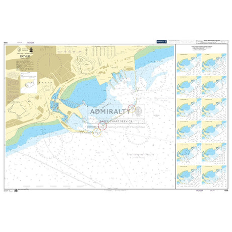 The Admiralty Chart 1698: Dover offers a nautical chart with navigational details, depths, and landmarks. It includes insets with rules and directions, marking coastlines, ports, and anchorage zones—ideal for plotting shipping routes. Labeled as "ADMIRALTY Standard Nautical Charts" with scale indicated.