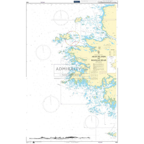 The Admiralty Chart 1820: Aran Islands to Roonah Head by Admiralty precisely depicts the area with detailed topography, vital navigation markers, and depth indicators. SOLAS compliant, it offers clear labels and coordinates for safe navigation.