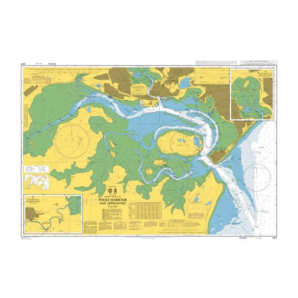 Product image of Admiralty Chart 2611 | Poole Harbour and Approaches, featuring navigational markings, depth soundings, and coastal features, essential for safe marine navigation. It could be displayed as an art piece or used for navigation on a boat or ship.