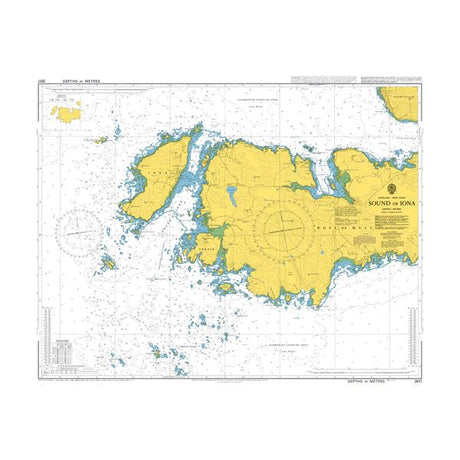 Product image of Admiralty Chart 2617 | Sound of Iona, featuring navigational markings, depth soundings, and coastal features, essential for safe marine navigation. It could be displayed as an art piece or used for navigation on a boat or ship.