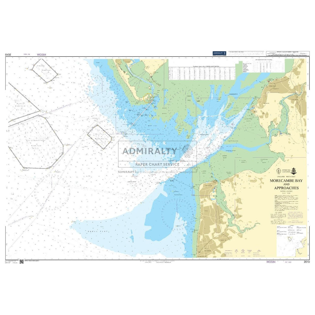 The Admiralty Chart 2010: Morecambe Bay and Approaches, by Admiralty, offers critical navigation details with depth information, geographic features, and commercial routes. It includes grids, coordinates, and a reference key for ease of use.