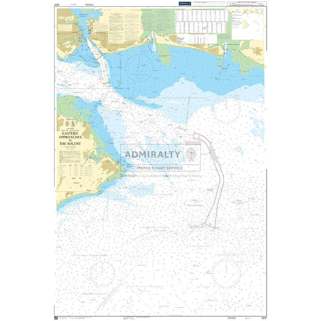 Admiralty Chart 2037: Eastern Approaches to The Solent by Admiralty displays water depths, navigational aids, and shipping routes. Land is in yellow; waters in blue and white, with essential maritime symbols and markings for navigation.