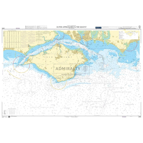 Admiralty Chart 2045: Outer Approaches to The Solent illustrates the Isle of Wight and nearby waters, with depth contours and navigational aids. It is part of the Admiralty Standard Nautical Charts, highlighting commercial shipping routes and key locations in compliance with SOLAS regulations.