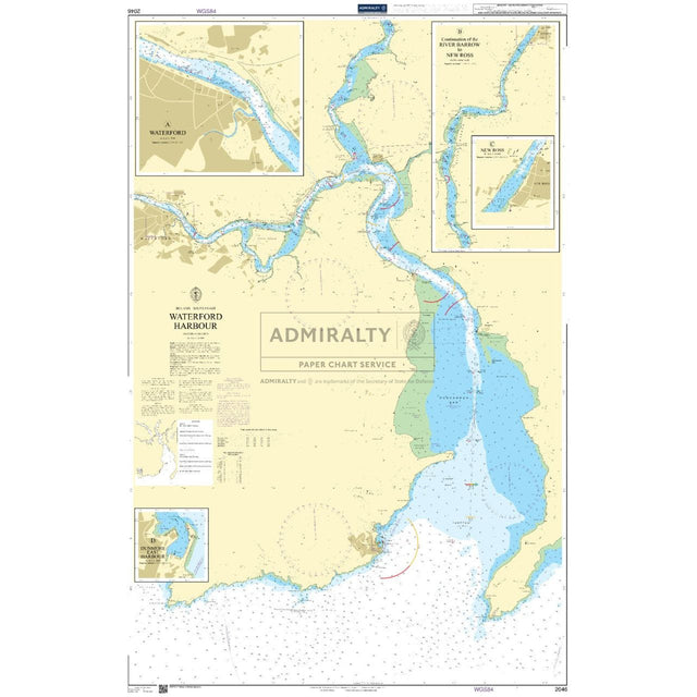 Admiralty Chart 2046: Waterford Harbour offers detailed maps of the river estuary and coastal areas, with insets of Waterford city and nearby regions. Admiralty's Standard Nautical Charts mark aids, depths, and landmarks for safe navigation.