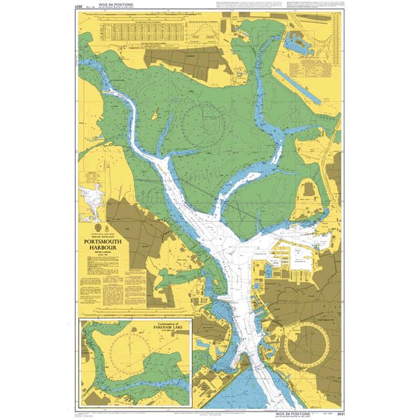 Product image of Admiralty Chart 2631 | Portsmouth Harbour, featuring navigational markings, depth soundings, and coastal features, essential for safe marine navigation. It could be displayed as an art piece or used for navigation on a boat or ship.