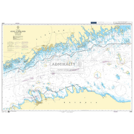 Admiralty Chart 2248: Gulf of Finland Western Part by Admiralty features detailed coastal outlines, bathymetric data, shipping routes, depth markings, small islands, and navigational aids essential for safe navigation between Finland and Estonia.