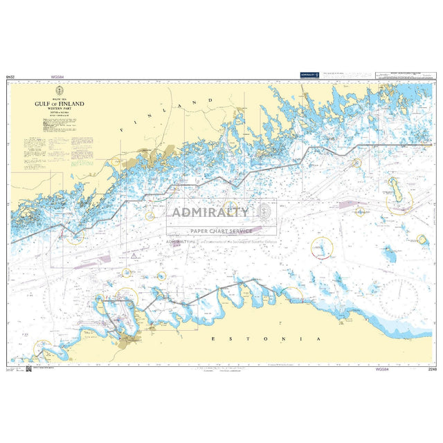 Admiralty Chart 2248: Gulf of Finland Western Part by Admiralty features detailed coastal outlines, bathymetric data, shipping routes, depth markings, small islands, and navigational aids essential for safe navigation between Finland and Estonia.