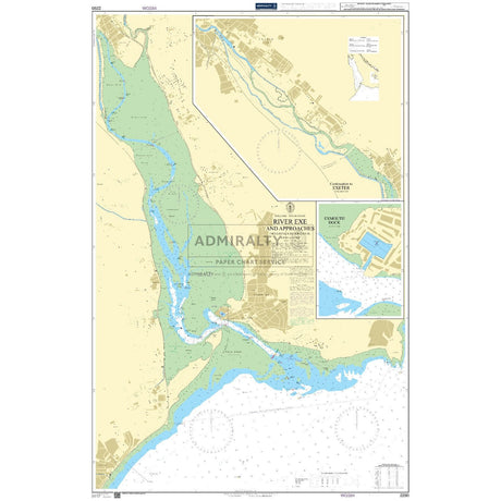 Admiralty Chart 2290 details the River Exe and approaches, showing water depths, land areas, and maritime markers with Exmouth docks insets. Ideal for navigation and planning on commercial shipping routes.