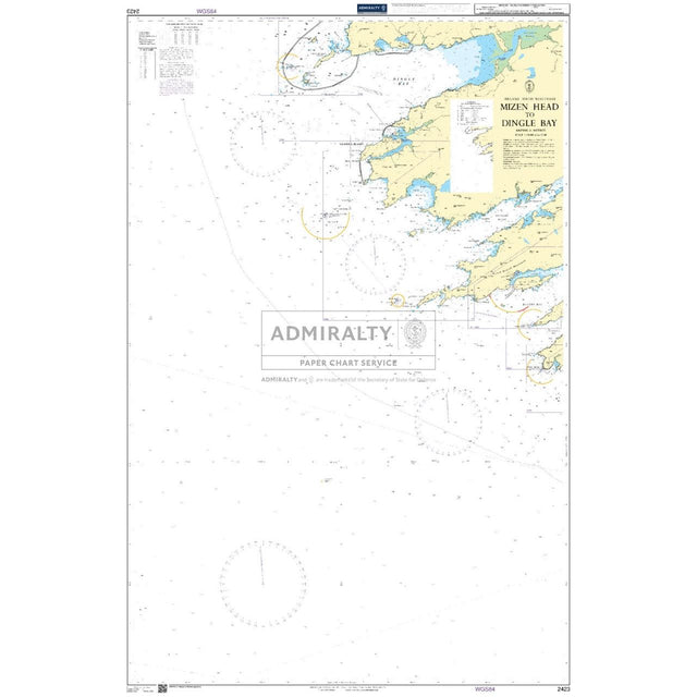 The Admiralty Chart 2423: Mizen Head to Dingle Bay offers detailed coastal outlines, water depths, buoys, and navigational markers. Essential for safe navigation, it includes crucial information on tides and currents to ensure maritime safety.