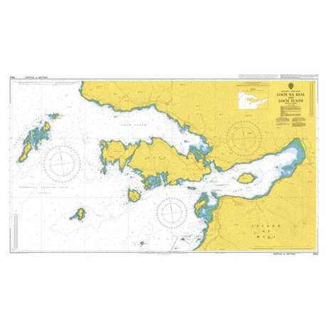 Product image of Admiralty Chart 2652 | Loch Na Keal and Loch Tuath, featuring navigational markings, depth soundings, and coastal features, essential for safe marine navigation. It could be displayed as an art piece or used for navigation on a boat or ship.