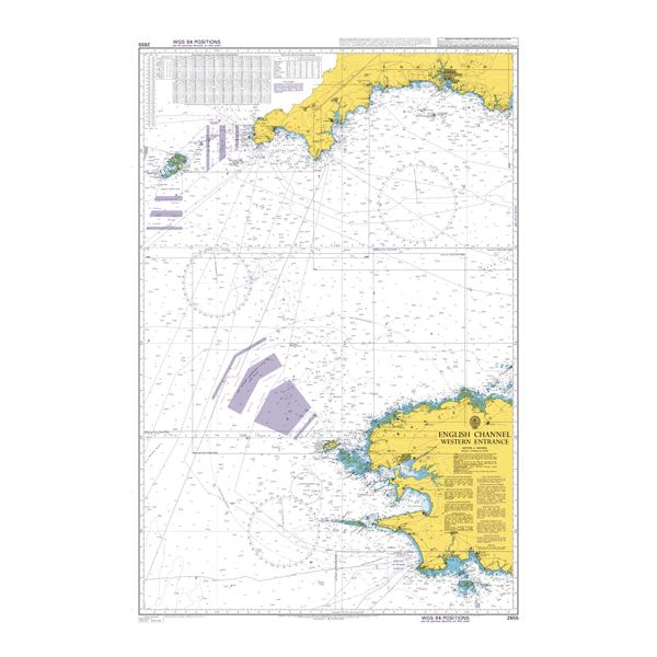 Product image of Admiralty Chart 2655 | English Channel Western Entrance, featuring navigational markings, depth soundings, and coastal features, essential for safe marine navigation. It could be displayed as an art piece or used for navigation on a boat or ship.