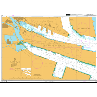 Product image of Admiralty Chart 2662 | Tianjin Gang, featuring navigational markings, depth soundings, and coastal features, essential for safe marine navigation. It could be displayed as an art piece or used for navigation on a boat or ship.