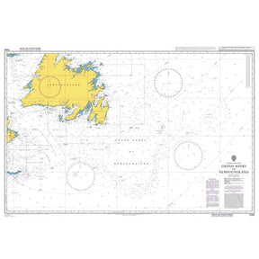 Product image of Admiralty Chart 2666 | Grand Banks of Newfoundland, featuring navigational markings, depth soundings, and coastal features, essential for safe marine navigation. It could be displayed as an art piece or used for navigation on a boat or ship.