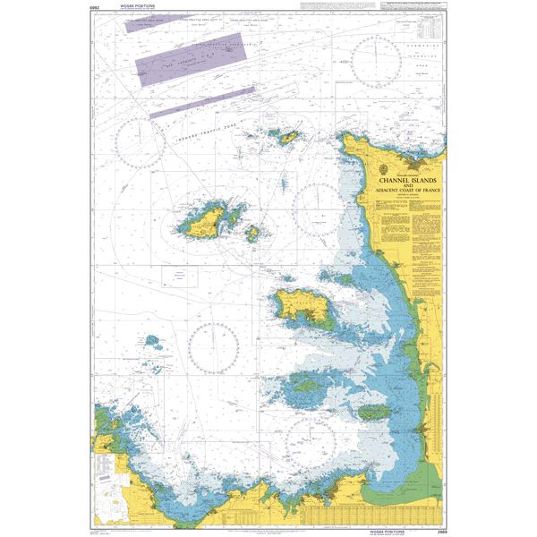 Product image of Admiralty Chart 2669 | Channel Islands and Adjacent Coast of France, featuring navigational markings, depth soundings, and coastal features, essential for safe marine navigation. It could be displayed as an art piece or used for navigation on a boat or ship.