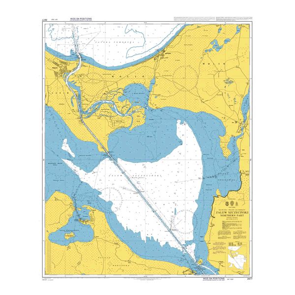 Product image of Admiralty Chart 2677 | Zalew Szczecinski Northern Part, featuring navigational markings, depth soundings, and coastal features, essential for safe marine navigation. It could be displayed as an art piece or used for navigation on a boat or ship.