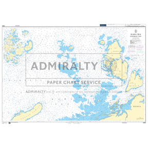 Product image of Admiralty Chart 2685 | Kara Sea Northern Part, featuring navigational markings, depth soundings, and coastal features, essential for safe marine navigation. It could be displayed as an art piece or used for navigation on a boat or ship.