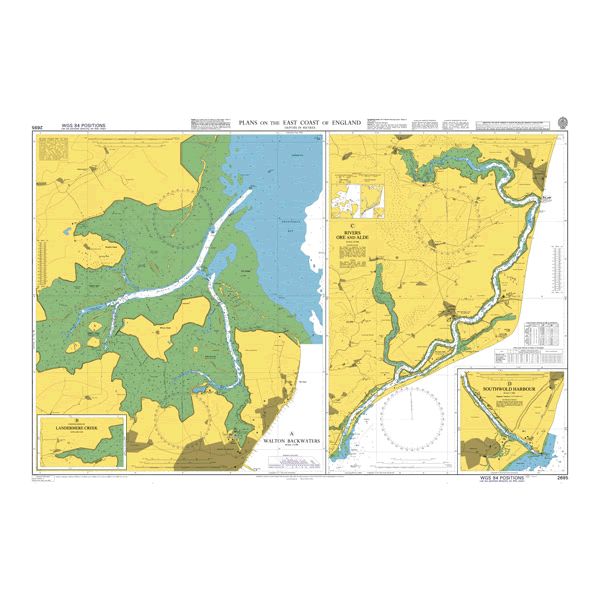 Product image of Admiralty Chart 2695 | Plans on the East Coast of England, featuring navigational markings, depth soundings, and coastal features, essential for safe marine navigation. It could be displayed as an art piece or used for navigation on a boat or ship.