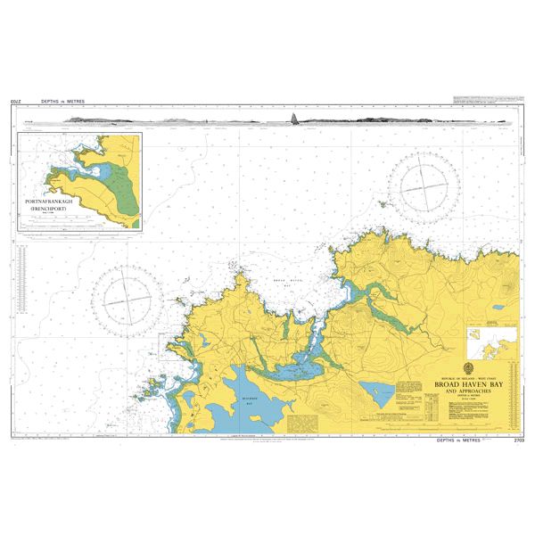 Product image of Admiralty Chart 2703 | Broad Haven Bay and Approaches, featuring navigational markings, depth soundings, and coastal features, essential for safe marine navigation. It could be displayed as an art piece or used for navigation on a boat or ship.