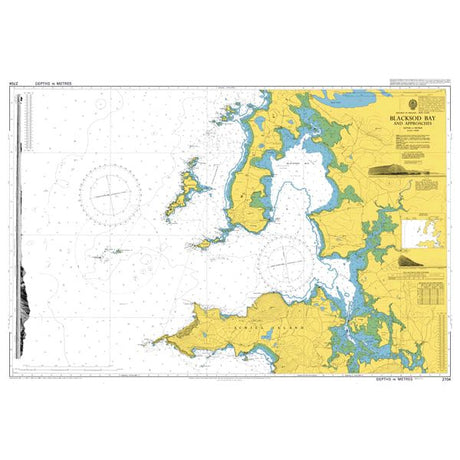 Product image of Admiralty Chart 2704 | Blacksod Bay and Approaches, featuring navigational markings, depth soundings, and coastal features, essential for safe marine navigation. It could be displayed as an art piece or used for navigation on a boat or ship.