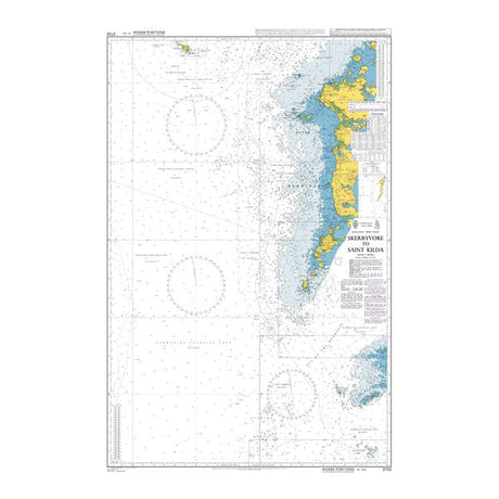 Product image of Admiralty Chart 2722 | Skerryvore to Saint Kilda, featuring navigational markings, depth soundings, and coastal features, essential for safe marine navigation. It could be displayed as an art piece or used for navigation on a boat or ship.