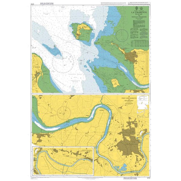 Product image of Admiralty Chart 2747 | La Charente Ile d'Aix to Tonnay-Charente, featuring navigational markings, depth soundings, and coastal features, essential for safe marine navigation. It could be displayed as an art piece or used for navigation on a boat or ship.