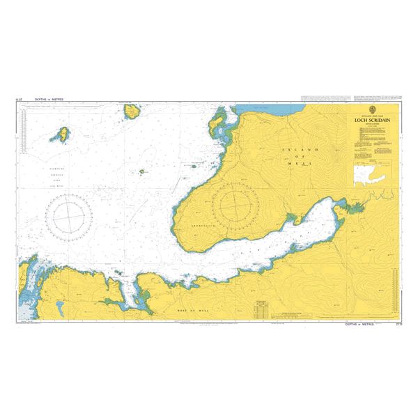 Product image of Admiralty Chart 2771 | Loch Scridain, featuring navigational markings, depth soundings, and coastal features, essential for safe marine navigation. It could be displayed as an art piece or used for navigation on a boat or ship.