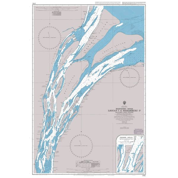 Product image of Admiralty Chart 2782 | Essequibo River Leguan I. to Mamarikuru Is. including West Channel, featuring navigational markings, depth soundings, and coastal features, essential for safe marine navigation. It could be displayed as an art piece or used for navigation on a boat or ship.