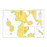 Product image of Admiralty Chart 2786 | Plans on Halmahera and Adjacent Islands, featuring navigational markings, depth soundings, and coastal features, essential for safe marine navigation. It could be displayed as an art piece or used for navigation on a boat or ship.