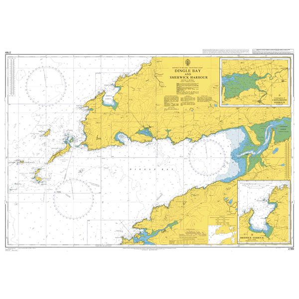 Product image of Admiralty Chart 2789 | Dingle Bay and Smerwick Harbour, featuring navigational markings, depth soundings, and coastal features, essential for safe marine navigation. It could be displayed as an art piece or used for navigation on a boat or ship.