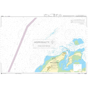 Admiralty Chart IN2031: Okha Harbour by Admiralty displays coastal outlines, depth contours, navigation markers, and a shaded shipping route northwest, meeting Admiralty Standard Nautical Chart specifications.