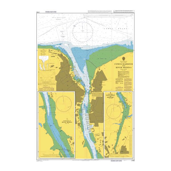 Product image of Admiralty Chart 2793 | Cowes Harbour and River Medina, featuring navigational markings, depth soundings, and coastal features, essential for safe marine navigation. It could be displayed as an art piece or used for navigation on a boat or ship.