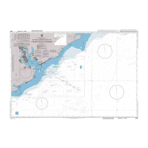 Product image of Admiralty Chart 2803 | Outer Approaches to Charleston Harbor, featuring navigational markings, depth soundings, and coastal features, essential for safe marine navigation. It could be displayed as an art piece or used for navigation on a boat or ship.