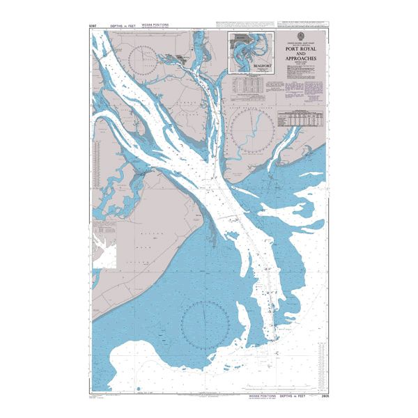 Product image of Admiralty Chart 2805 | Port Royal and Approaches, featuring navigational markings, depth soundings, and coastal features, essential for safe marine navigation. It could be displayed as an art piece or used for navigation on a boat or ship.